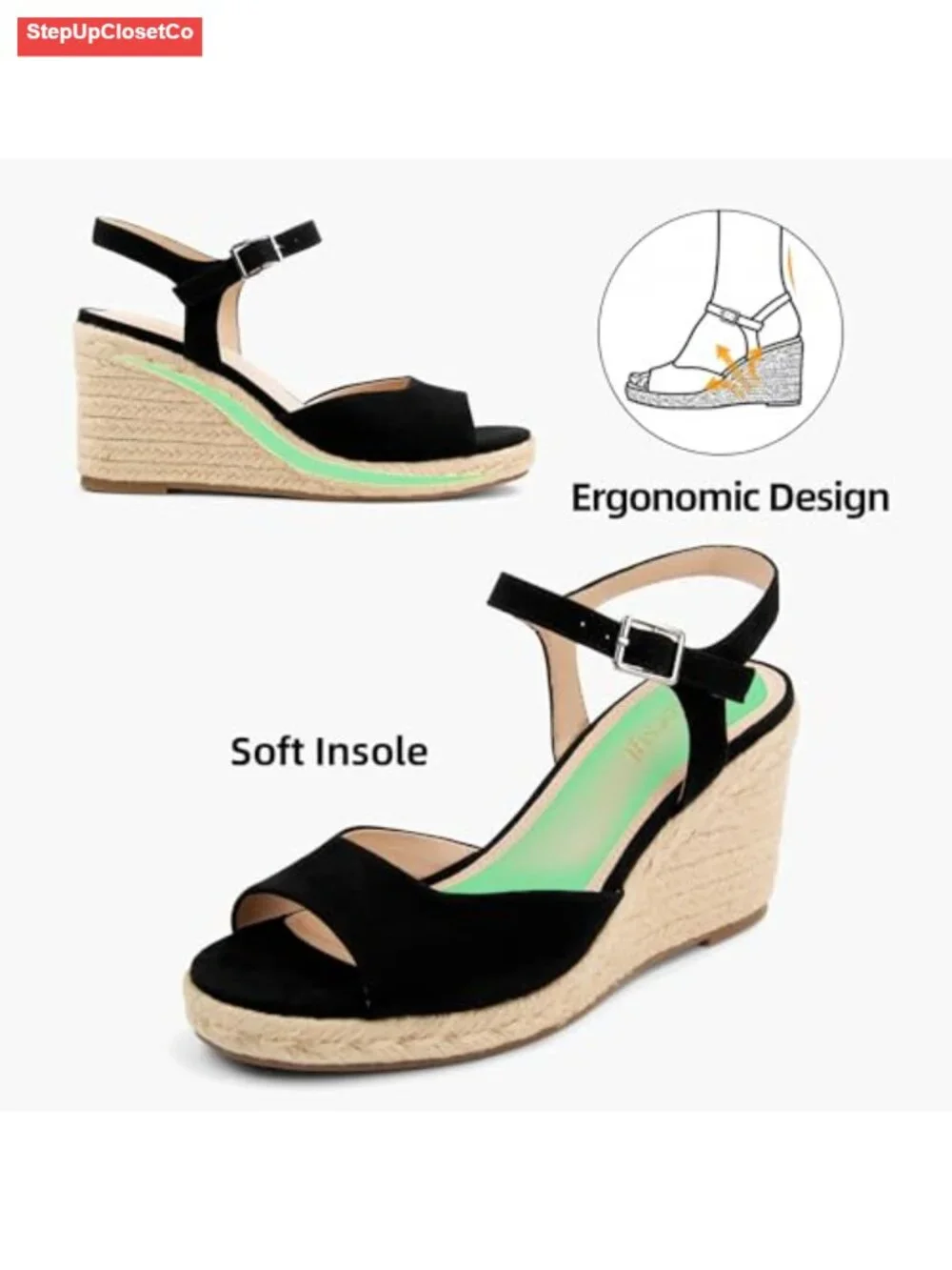 Wedge Platform Sandals Braided Espadrilles Ankle Strap Open Toe Buckle Sandals